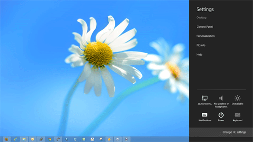 Windows 8 Desktop, Settings